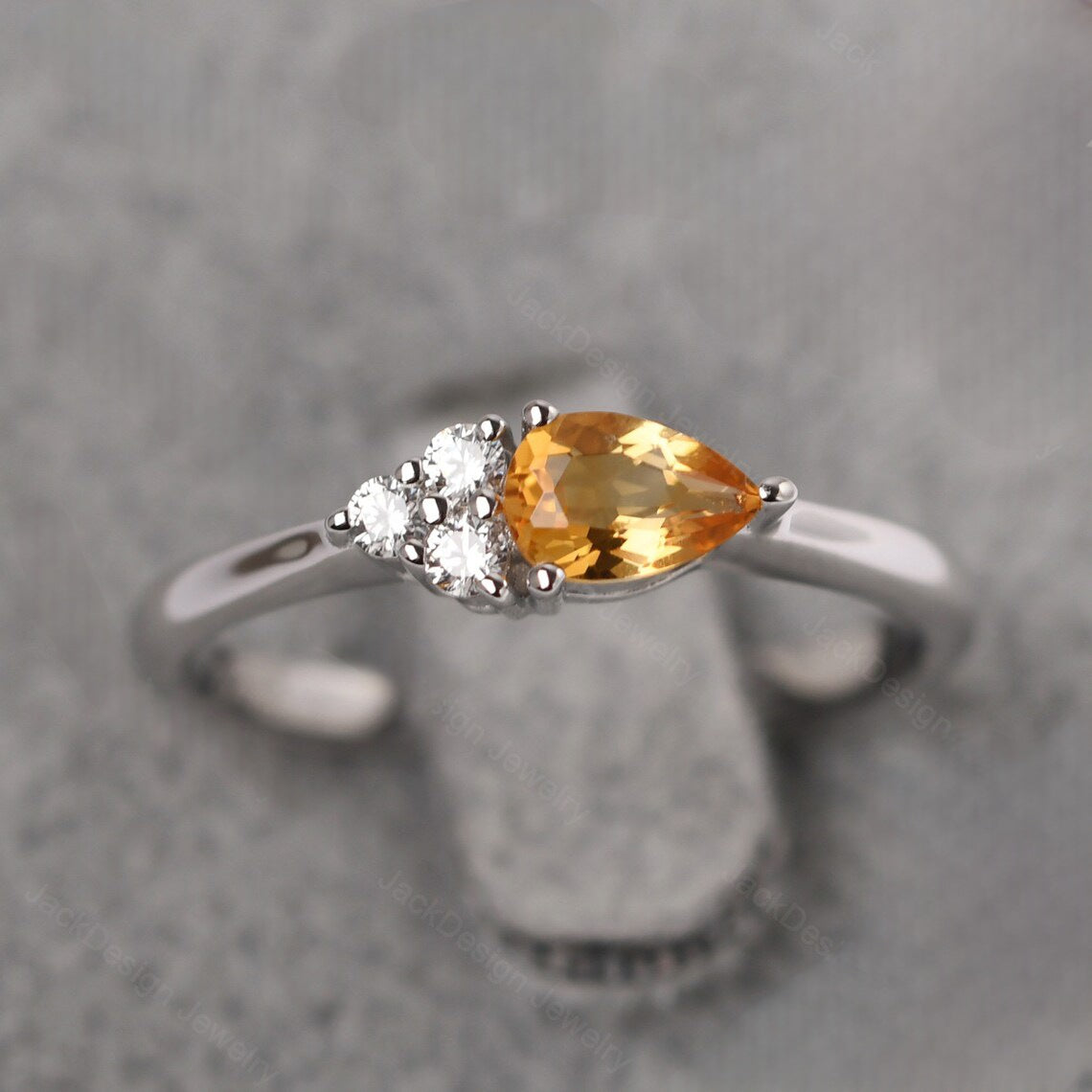 Bague de promesse en citrine naturelle coupée en forme de larme - Bague en argent sterling 925