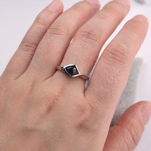 Natural Trillion Cut Black Onyx Solitaire Ring - 925 Sterling Silver Ring