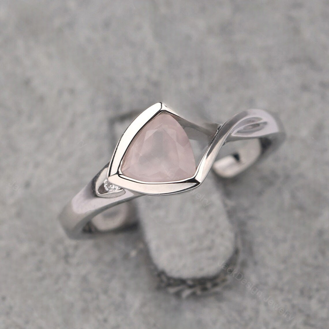 Bague halo de mariage en quartz rose taille trillion naturel - Bague en argent sterling 925