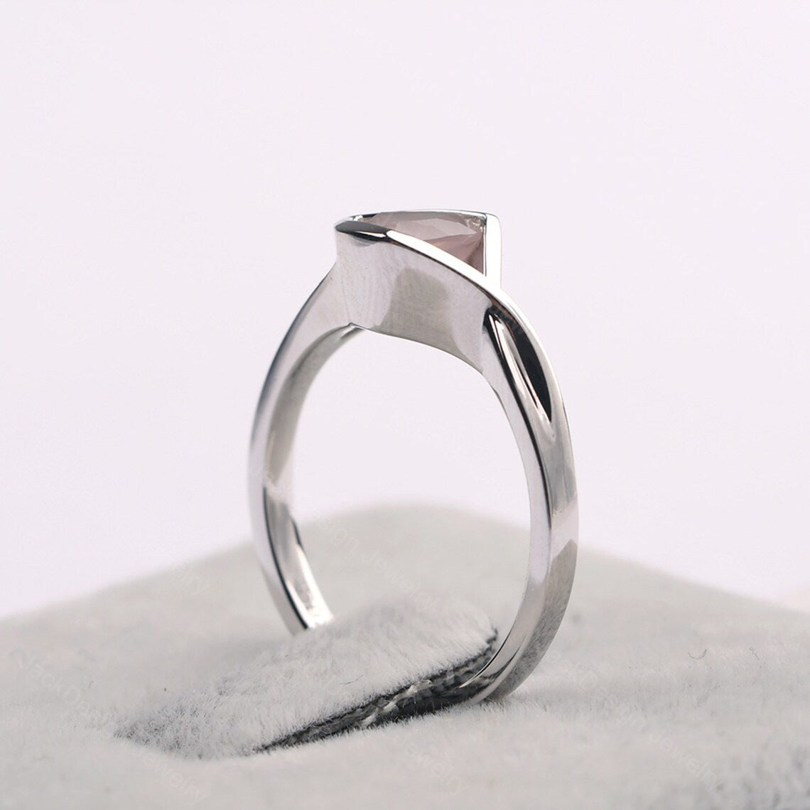 Natural Trillion Cut Rose Quartz Ring - 925 Sterling Silver Ring