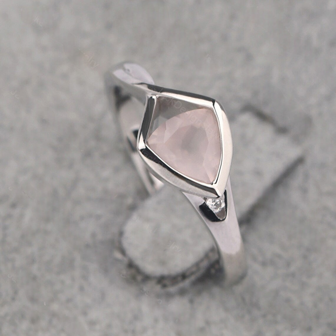 Natural Trillion Cut Rose Quartz Ring - 925 Sterling Silver Ring