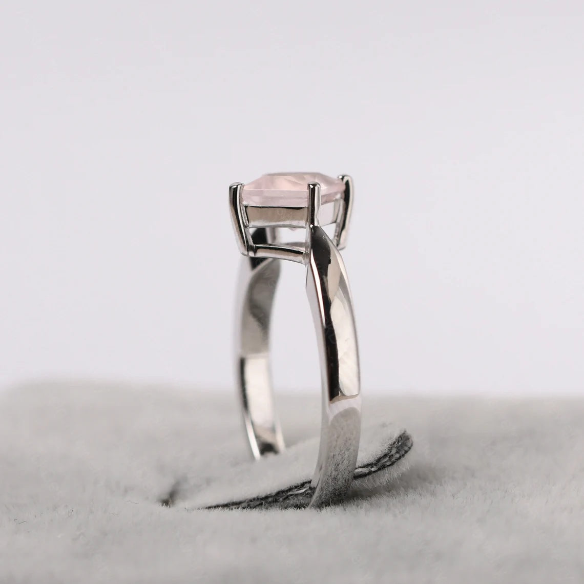 Natural Square Cut Rose Quartz Promise Ring - 925 Sterling Silver Ring