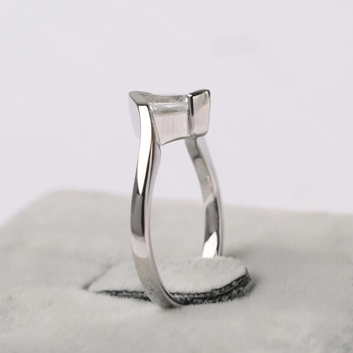 Natural Square Cut White Topaz Promise Ring - 925 Sterling Silver Ring