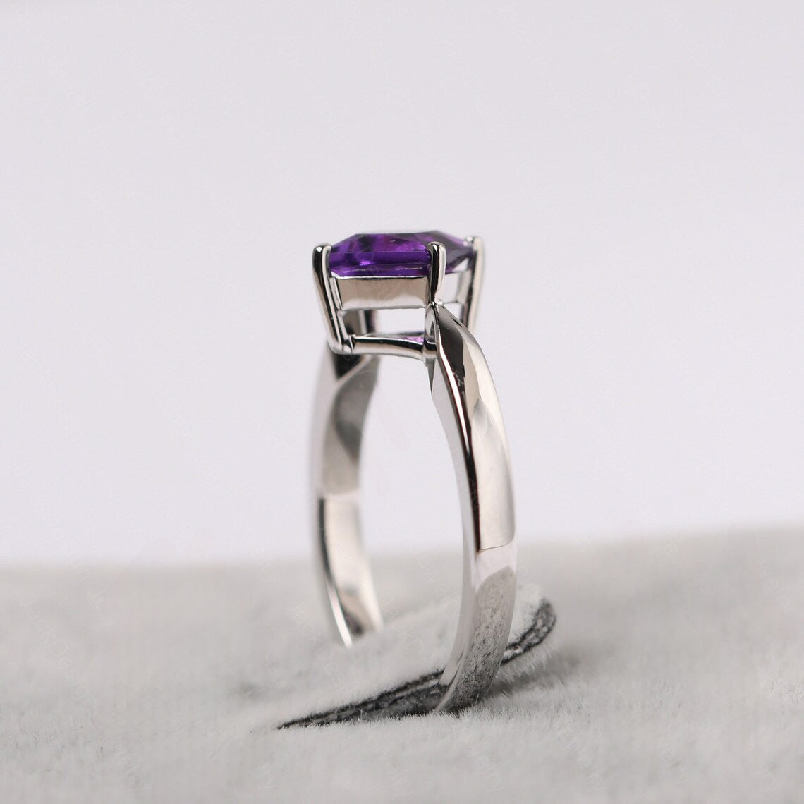 Bague de fiançailles en améthyste coupée carrée naturelle - Bague en argent sterling 925