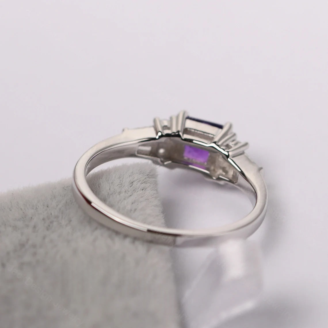 Natural Square Cut Amethyst Solitaire Ring - 925 Sterling Silver Ring