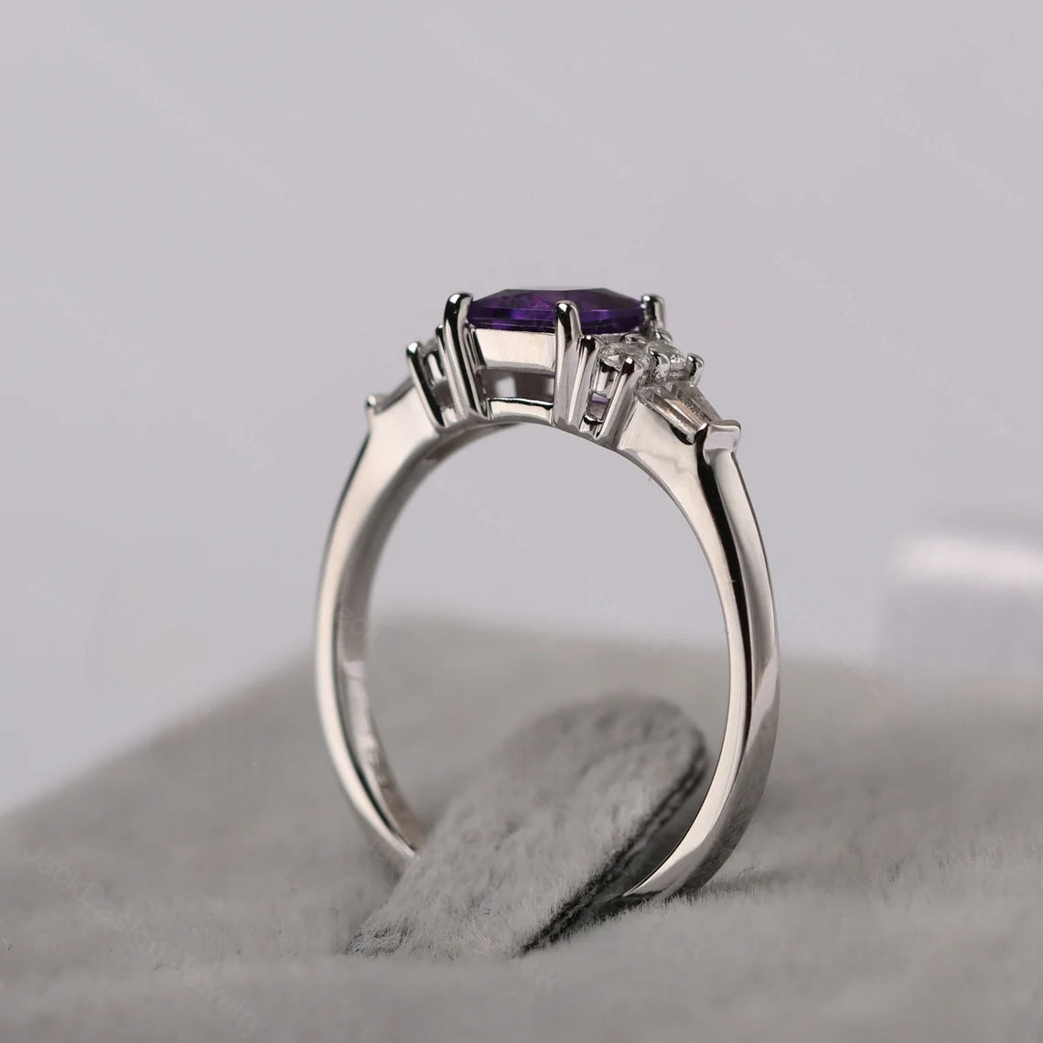 Natural Square Cut Amethyst Solitaire Ring - 925 Sterling Silver Ring