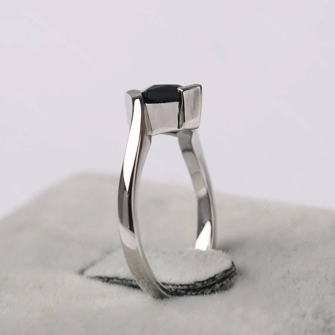 Natural Square Cut Black Onyx Wedding Ring - 925 Sterling Silver Ring