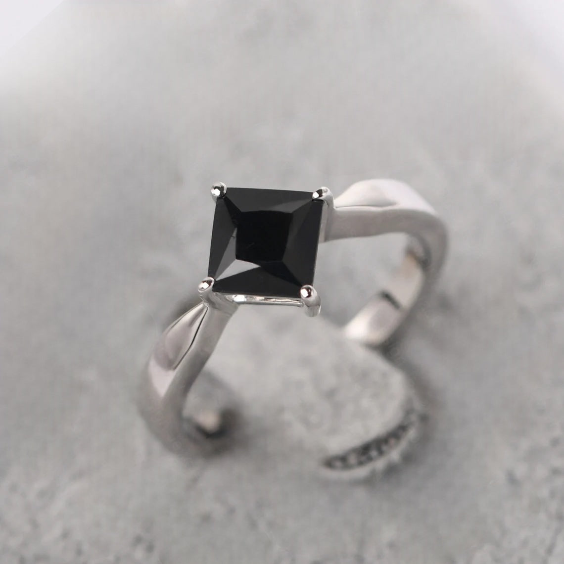 Natural Square Cut Black Onyx Promise Ring - 925 Sterling Silver Ring