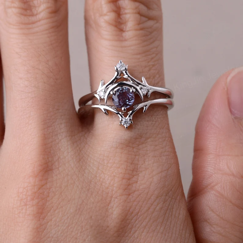 Alexandrite Sun And Moon Engagement Ring - 925 Sterling Silver Rings