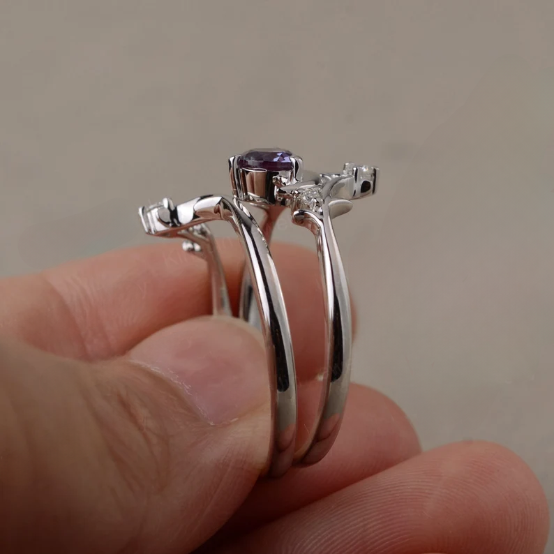 Verlobungsring mit Sonne und Mond – Lab-Alexandrit-Ring – 925er Sterlingsilber