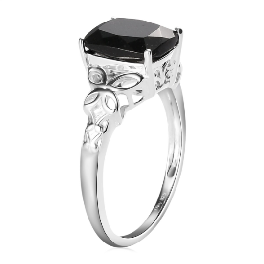 Natural Cushion Cut Black Onyx Solitaire Statement Ring - 925 Sterling Silver Ring