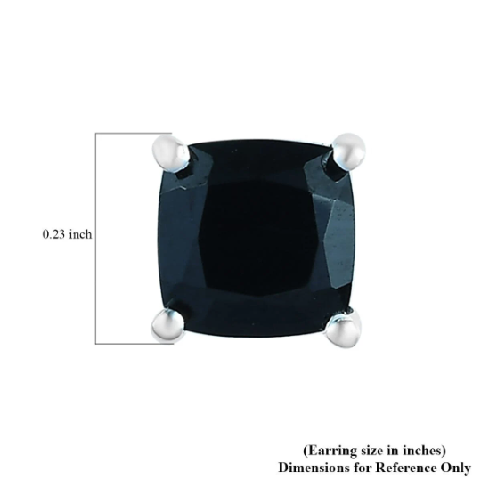Black Onyx Cushion Cut Birthstone Solitaire Studs- 925 Sterling Silver Studs