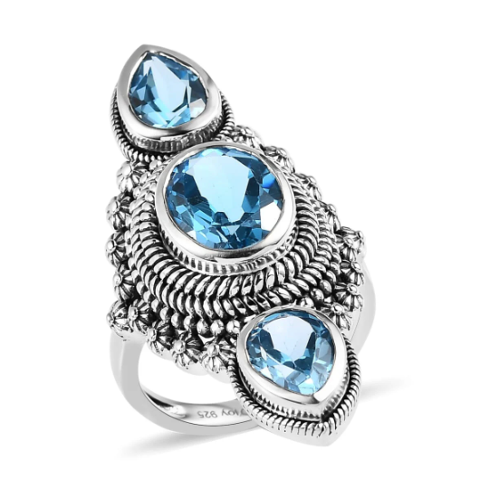 Schweizer Blautopas-Indianer-Ring – Ring aus 925er Sterlingsilber