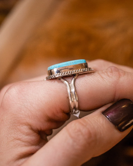 Tropfen-Türkis-Ring der amerikanischen Ureinwohner – Ringe aus 925er Sterlingsilber
