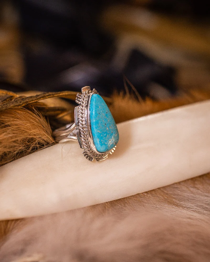 Tropfen-Türkis-Ring der amerikanischen Ureinwohner – Ringe aus 925er Sterlingsilber