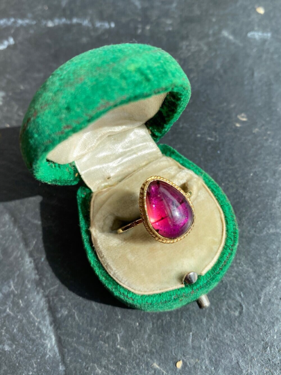 Natural Teardrop Garnet Simple Bezel Set Vintage Rings - 14k Gold Vermeil Rings