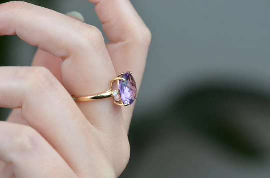 Natural Cushion Cut Amethyst Solitaire Engagement Rings For Women - 14k Gold Vermeil Rings