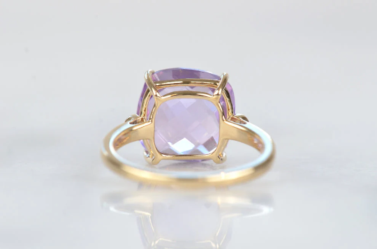 Natural Cushion Cut Amethyst Solitaire Engagement Rings For Women - 14k Gold Vermeil Rings