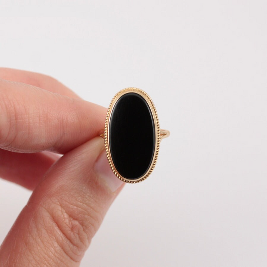 Elongated Oval Black Onyx Vintage Ring