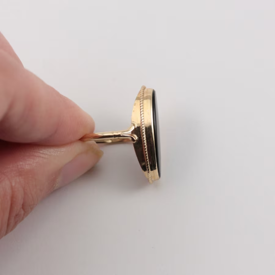 Natural Elongated Oval Cut Black Onyx Handmade Vintage RIng - 14k Gold Vermeil Rings