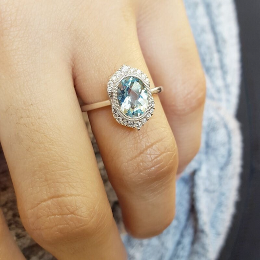 Vintage Swiss Blue Topaz Ring For Women