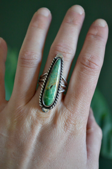 Native American Elongated Teardrop Turquoise Ring