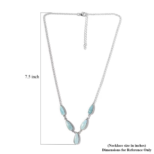 Natural Pear Cut Larimar Princess Wedding Necklace  - 925 Solid Sterling Silver Necklace