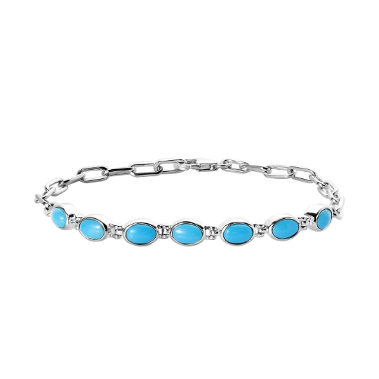 Natural Oval Cut Bezel Set Sleeping Beauty Turquoise Simple Bracelets - 925 Sterling Silver Boho Bracelets