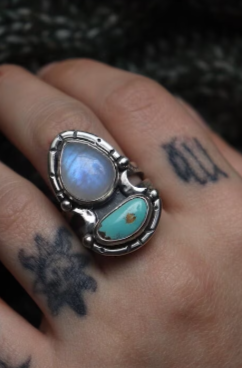 Turquoise And Rainbow Moonstone Celestial Ring 