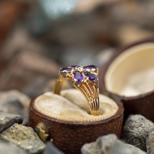 Natural Oval Cut Amethyst Floral Cluster Vintage Ring - 14k Gold Vermeil Rings For Women