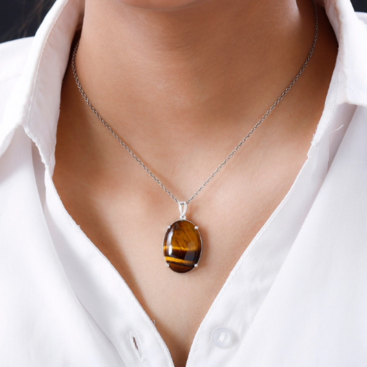 Natural Oval Cut Tiger's Eye Solitaire Pendant 