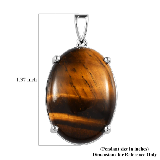 Natural Oval Cut Tiger's Eye Solitaire Birthstone Statement Pendant - 925 Sterling Silver Pendant