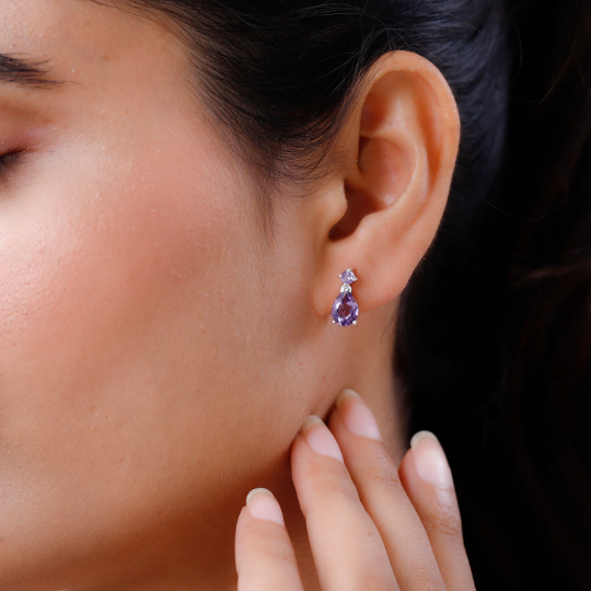 Boucles d'oreilles en améthyste naturelle - Boucles d'oreilles en argent sterling 925 pour femmes