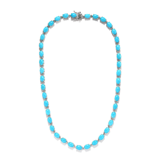 Natural Oval Cut Sleeping Beauty Turquoise Tennis Necklace For Women - 925 Sterling Silver Necklace
