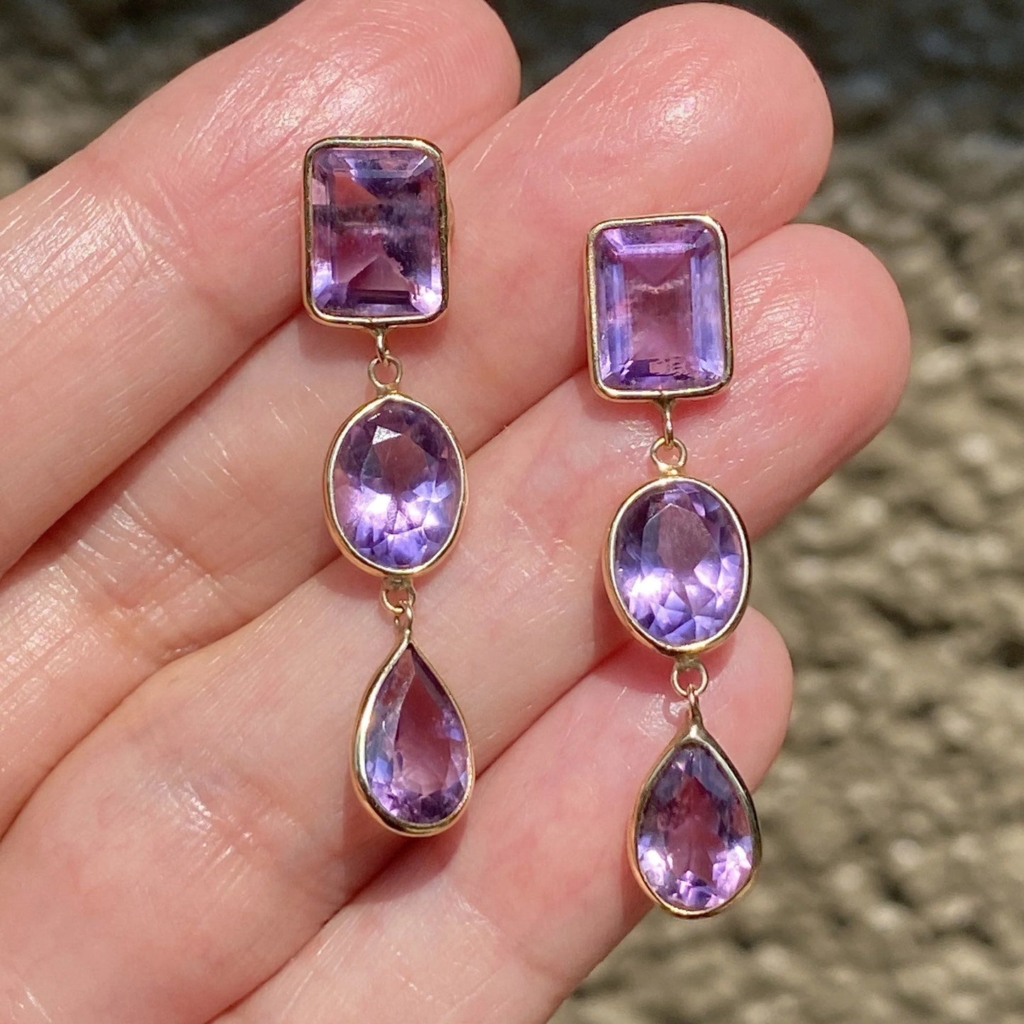 Natural Amethyst Vintage Dangle 14k Gold Vermeil Earrings