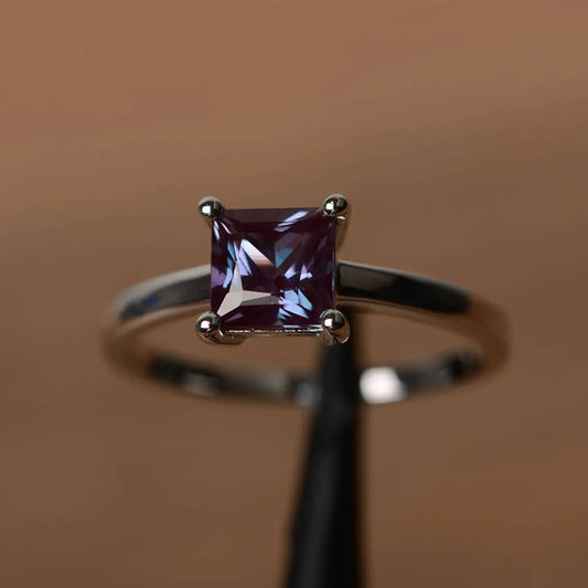 Lab Created Square Cut Alexandrite Simple Promise Ring