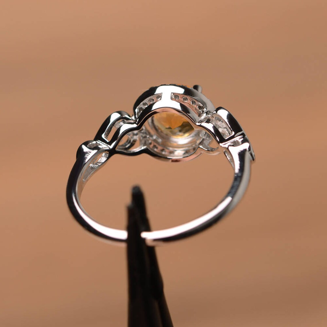 Natürliche Citrin-Halo-Ringe im Rundschliff – Ringe aus 925er Sterlingsilber