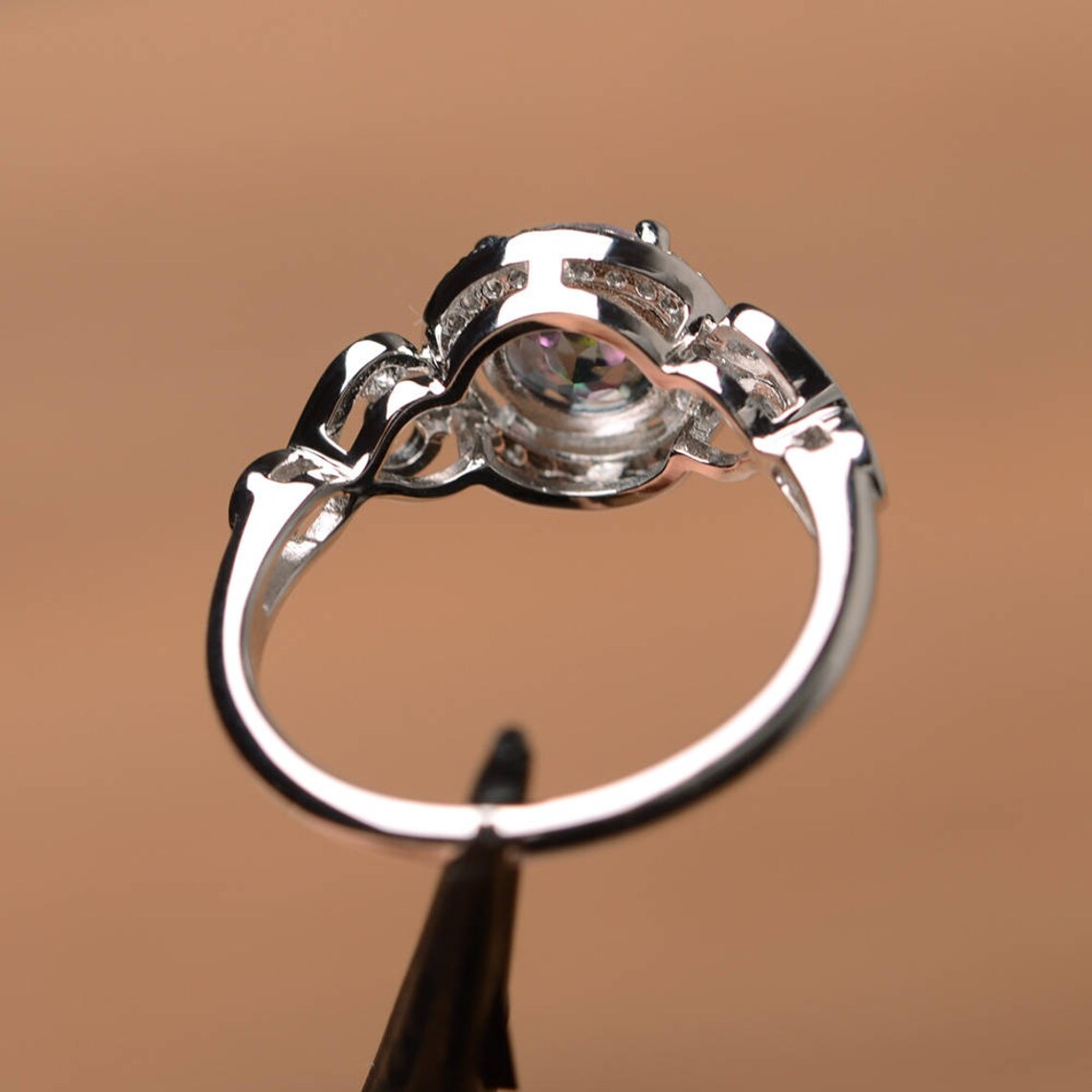 Natürlicher Mystic Topas-Halo-Ring im Rundschliff – Ring aus 925er Sterlingsilber