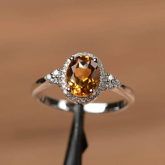 Natural Oval Cut Citrine Promise Halo Rings