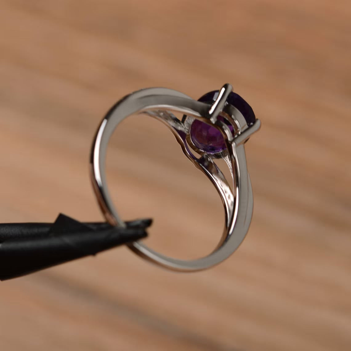 Natural Oval Cut Amethyst Promise Ring - 925 Sterling Silver Ring