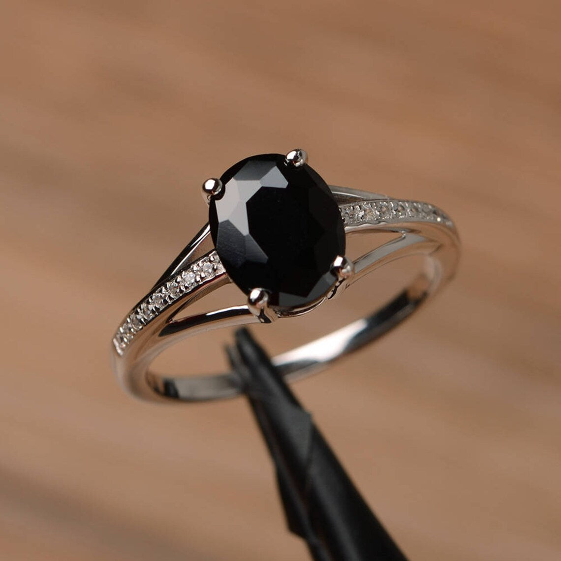 Natural Oval Cut Black Onyx Solitaire Rings 