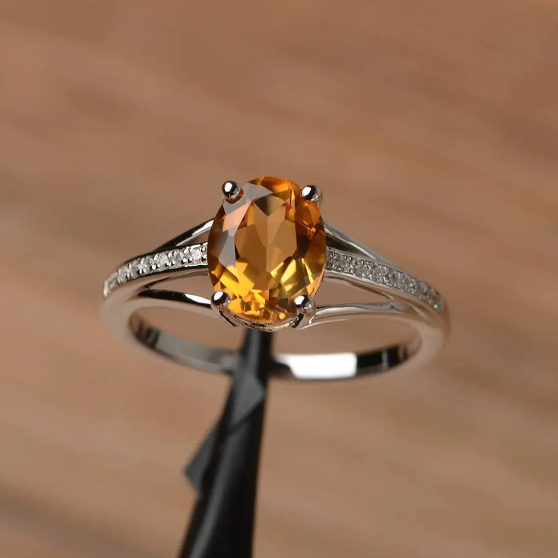 Natural Oval Cut Citrine Unique Promise Ring 