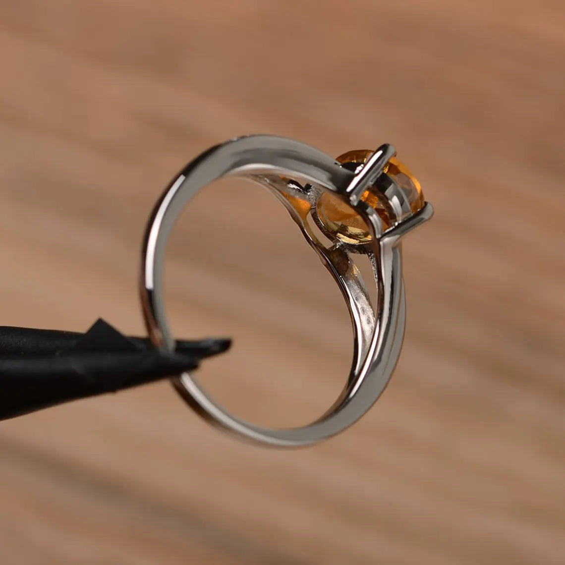 Natural Oval Cut Citrine Unique Promise Ring - 925 Sterling Silver Rings