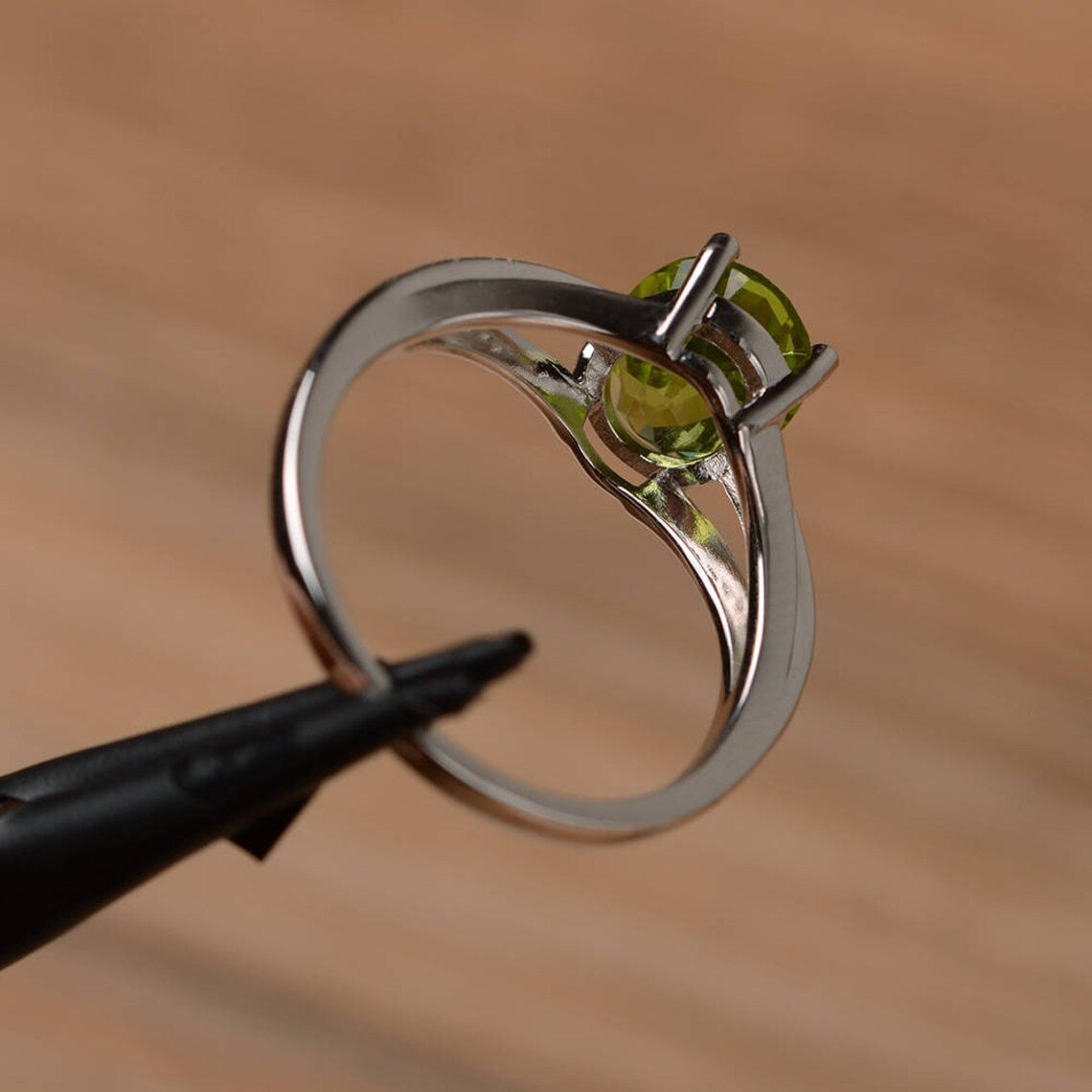 Natural Oval Cut Peridot Unique Promise Rings - 925 Sterling Silver Ring