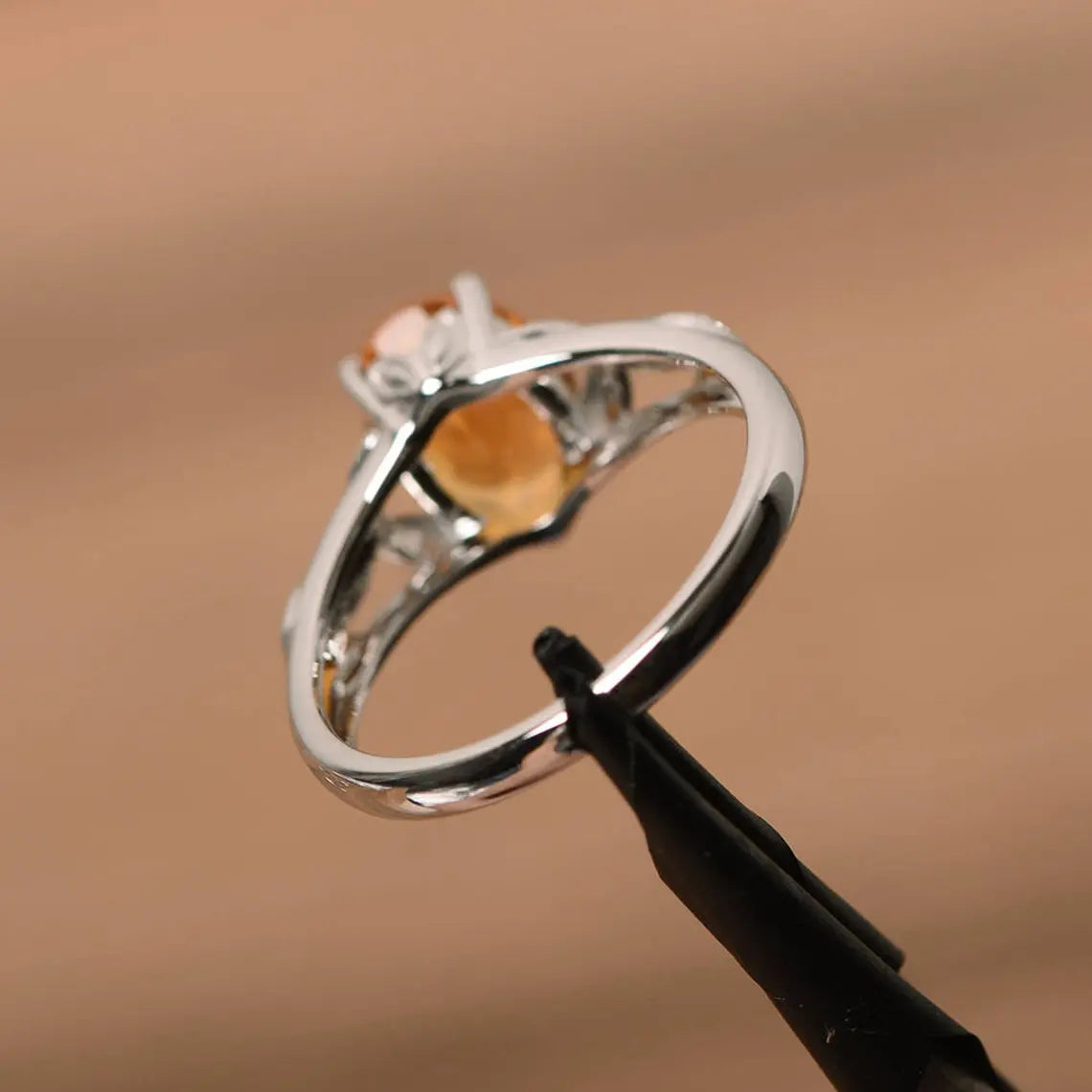 Bague solitaire citrine ovale naturelle - Bague en argent sterling 925