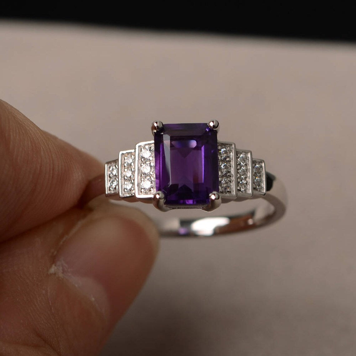 Natürlicher Amethyst-Ring im Smaragdschliff – Statement-Ring aus 925er Sterlingsilber