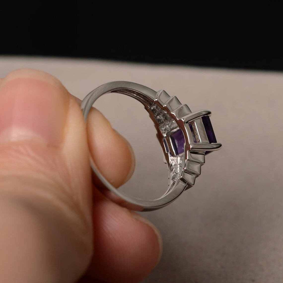 Natürlicher Amethyst-Ring im Smaragdschliff – Statement-Ring aus 925er Sterlingsilber