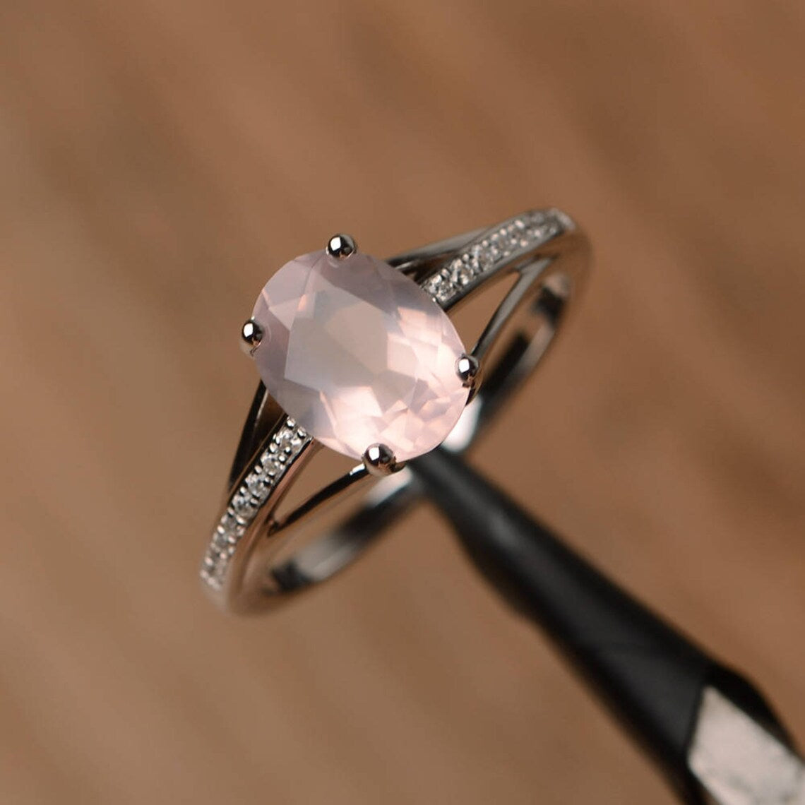 Bagues de promesse en quartz rose taille ovale naturelle - Bagues en argent sterling 925