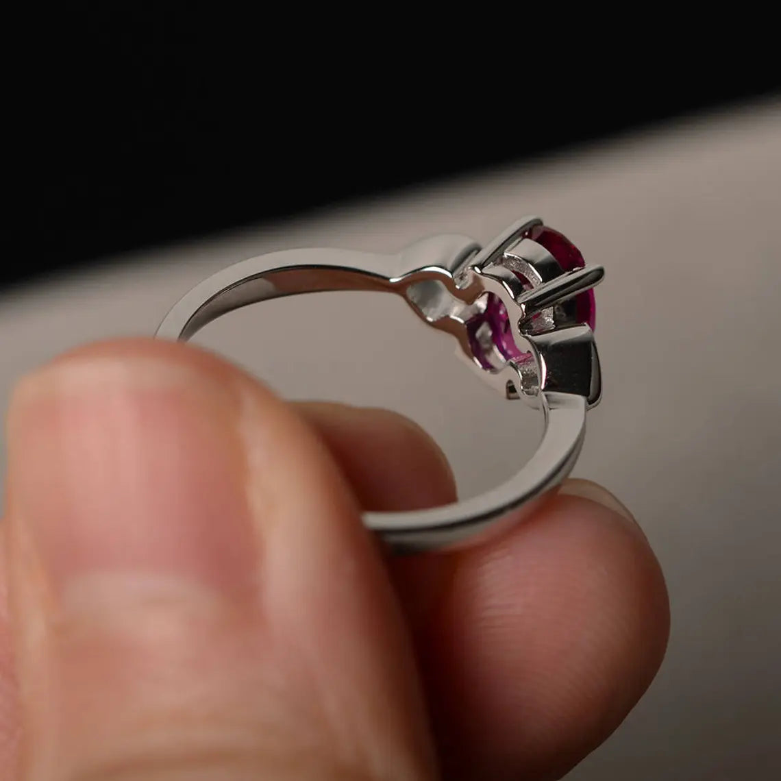 Elegant Oval Cut Ruby Solitaire 925 Sterling Silver Ring