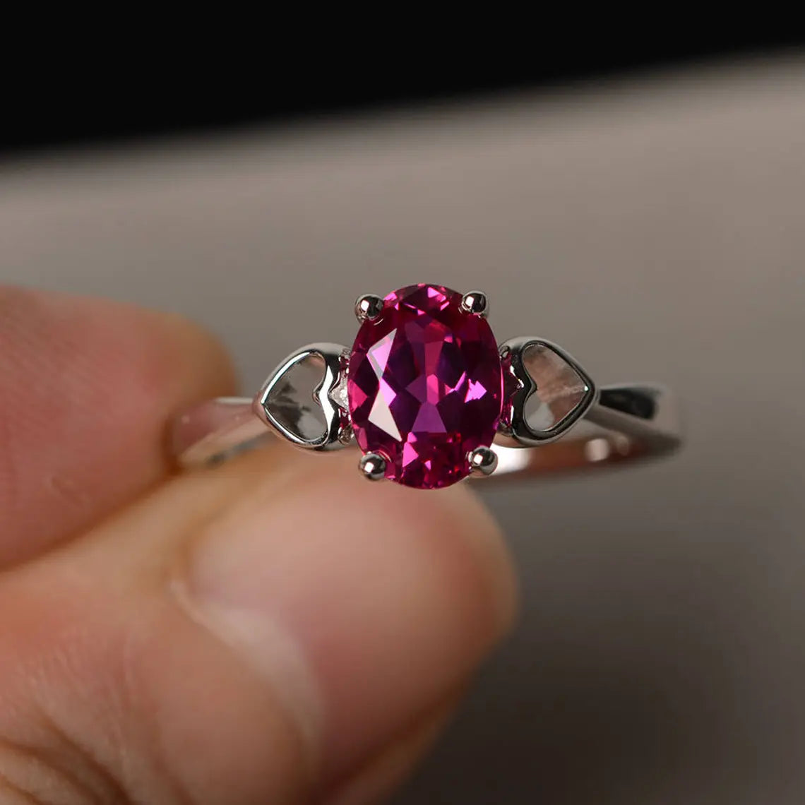 Elegant Oval Cut Ruby Solitaire 925 Sterling Silver Ring